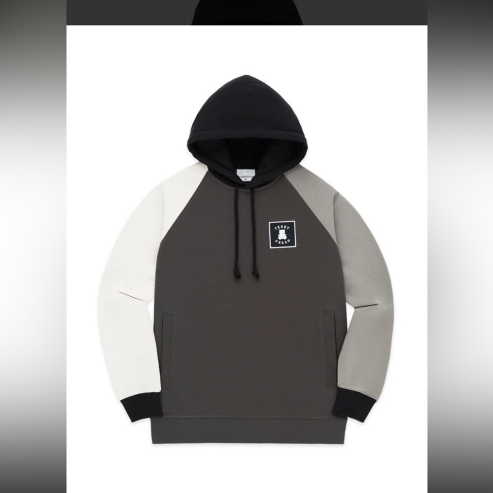 Teddy Fresh Gray Cream Black Colorblock Hoodie Mens Medium Long Sleeve - Picture 2 of 11